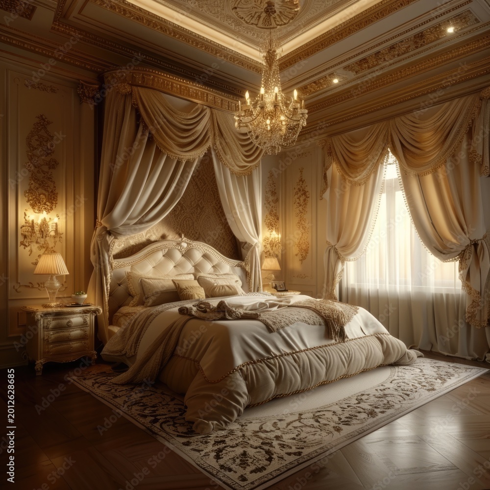 Obraz premium Modern Bedroom Interior Design with Minimalist Furniture and Cozy Home Decor.