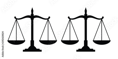 Photos Justice scales black silhouette vector, law and order balance icons, legal syste