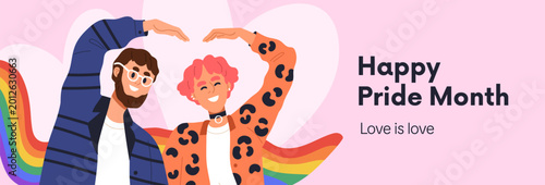 Pride Month banner for LGBT love celebration. Horizontal background design wi...