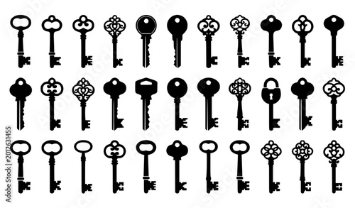 Photos ​Extensive Collection of Antique Skeleton Key Silhouettes Featuring Ornate Victo