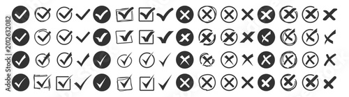 Slika na platnu Black and white check and cross symbols are arranged in rows with different styles