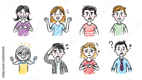Fotografija Human Emotions in Sketch: Hand-drawn sketches portray a spectrum of human feelings, offering a glimpse into the complexities of human expressions