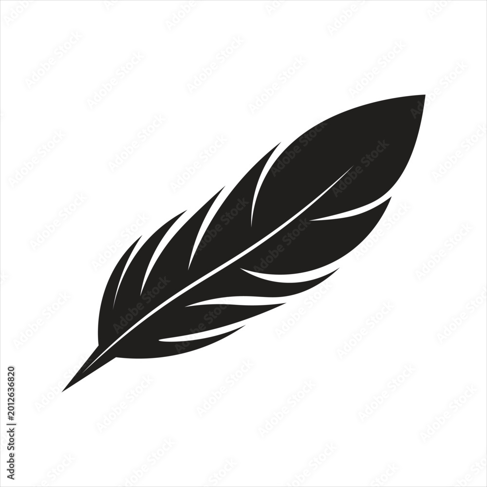 Obraz premium black feather silhouette is shown against a white background The feather is depicted in a simple vector
