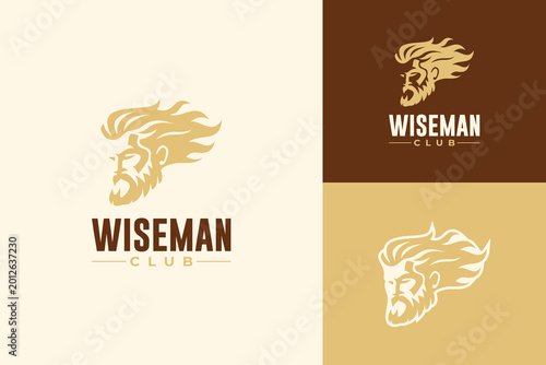 Wiseman Club Logo Design with Bearded Man Head