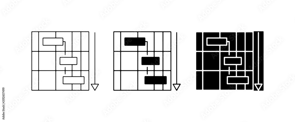 Fototapeta premium Flowchart Icons Set, Process Diagram Elements, Workflow Steps, Business Logic Symbols, Vector Graphics