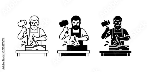Photos Woodworking Craftsman Icons, Carpenter Icon Set, Wood Carver Tools and Process,