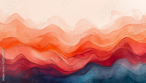 Tableau sur toile Watercolor wave background with flowing red and orange hues