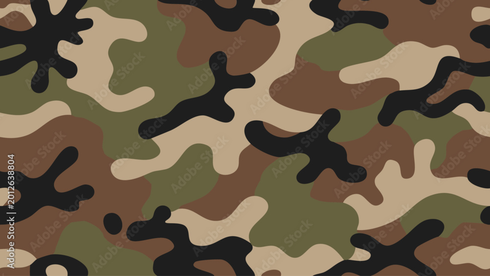 Fototapeta premium Camouflage pattern seamless military texture with brown and green shapes