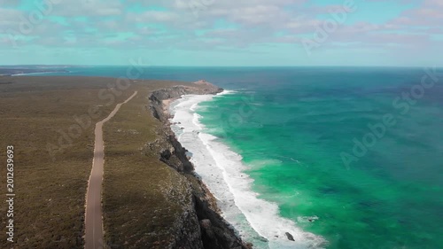 Kangaroo Island Road and Coastline, Flinders Chase National Park from drone, South Australia. Slow motion