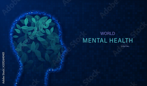 Global mental health. Concept of maintaining a healthy mind in today's digital world. Vector illustration.
