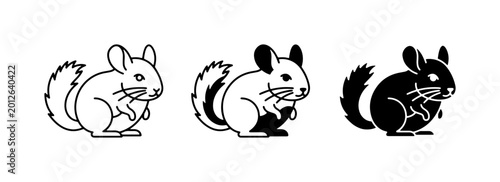 Foto Chinchilla Icons Set, Cute Rodent Vector Graphics, Outline and Silhouette Styles