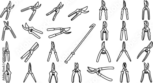 Foto Gardening Tools Outline Icons Set