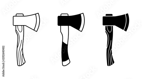 Bilde på lerret Three distinct axe icons, woodcutting tools, lumberjack equipment, graphic resou