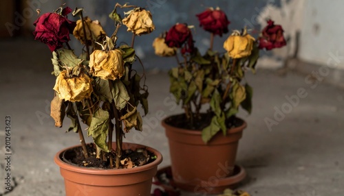 Withered Roses in Pot.