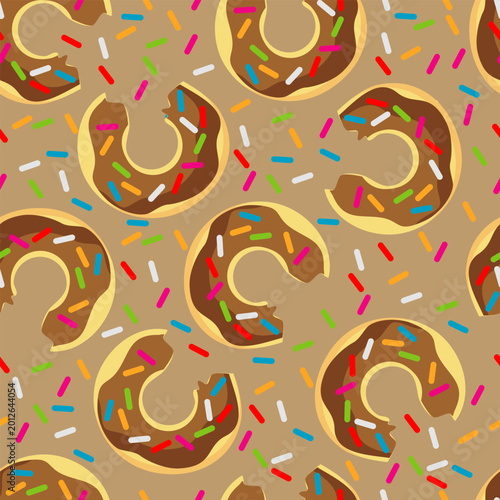 Seamless pattern with half eaten chocolate donuts