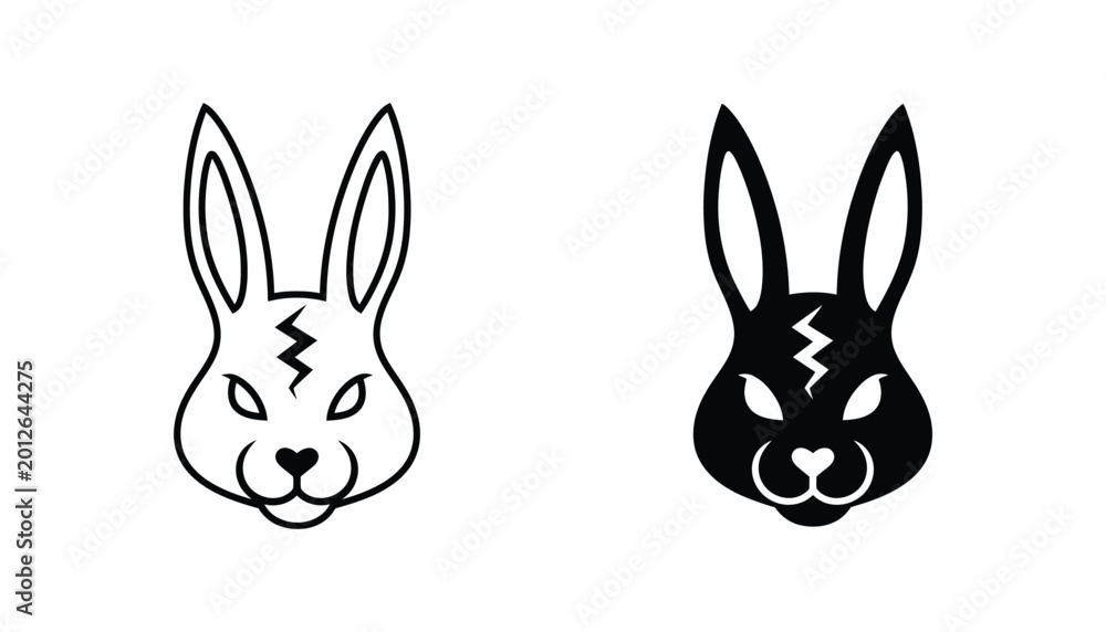 Fototapeta premium Rabbit face icon outline and filled version isolated