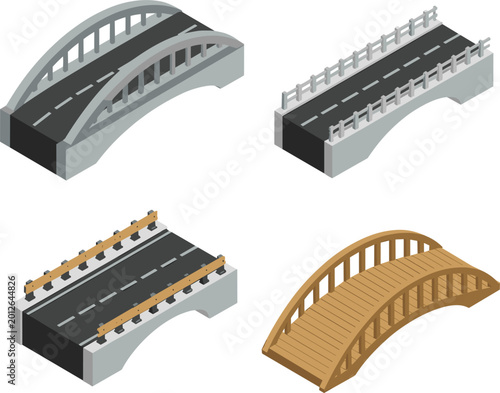 Foto Isometric bridge collection featuring modern roadway structures and elegant curv