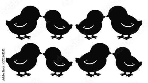 Obraz na płótnie Minimalist baby chick silhouettes, black bird icons set of 8, cute farm animal v