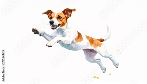 Happy dog jumping in air.