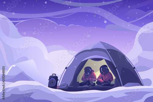 Fotografie High Altitude Camps in Detailed Illustration Style, Detailed Illustration