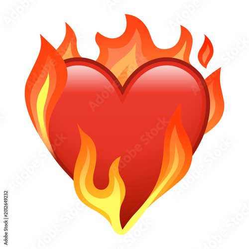 Heart on fire icon, vector illustration, isolated on transparent background. 