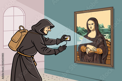 Billede på lærred Renaissance Art Heist in Technology Style, Detailed Illustration (Green Color)