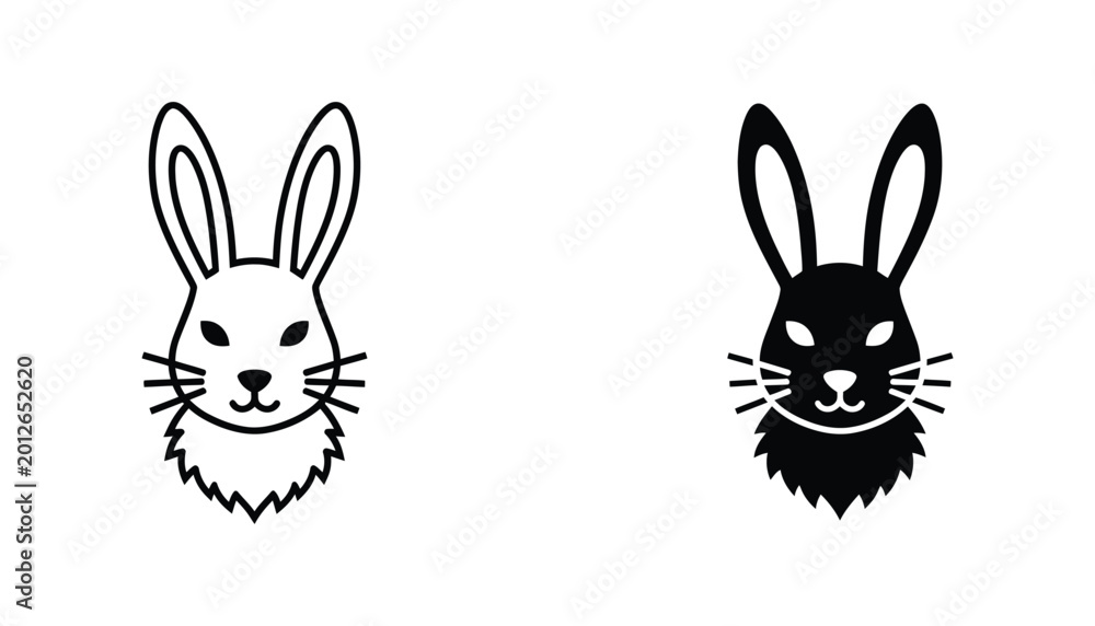 Obraz premium Cute rabbit head icon with whiskers in line art and solid black style