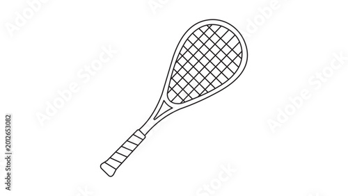 Minimalist squash racket vector icon illustration with editable stroke for sports equipment design, featuring a clean outline and adjustable line weight for professional fitness projects.