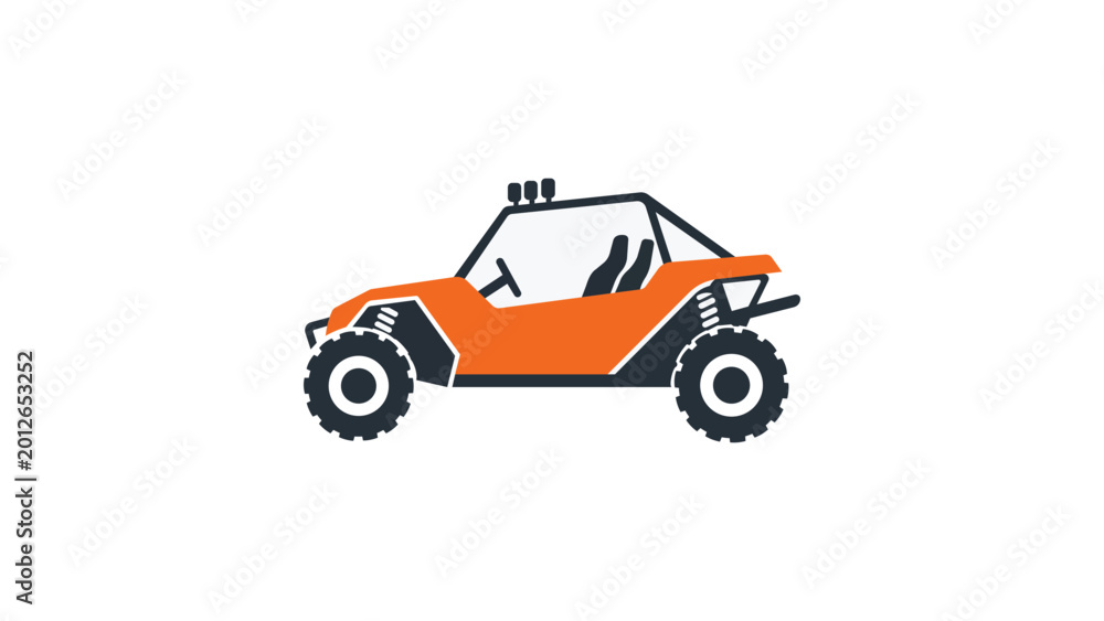 Naklejka premium All-terrain dune buggy vector icon for extreme sports and adventure travel, minimalist hand-drawn illustration with precise outline and scalable professional graphic for automotive enthusiasts.