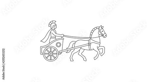 Quadro su tela Ancient chariot vector icon featuring an editable stroke for historical projects, handdrawn illustration of a roman war carriage with customizable line weights for professional design use