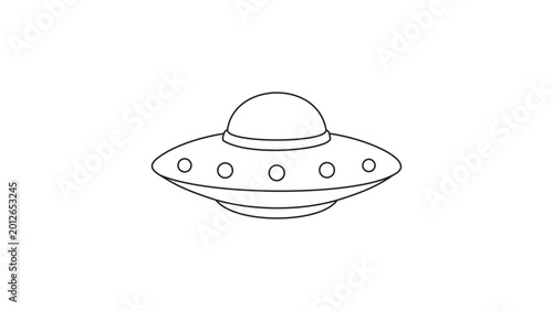 Foto Mysterious flying saucer vector icon for futuristic and cosmic themes, minimalist hand-drawn illustration with editable stroke for customizable line weight and scalable extraterrestrial ship