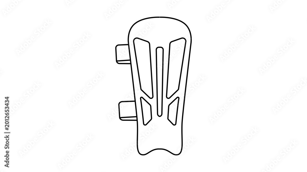 Obraz premium Professional football shin guard vector icon with editable stroke, showcasing a clean minimalist hand-drawn illustration of protective leg gear for sports enthusiasts and athletic training.