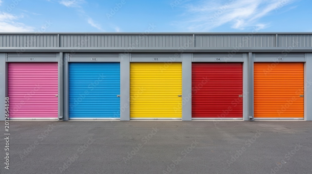 Fototapeta premium Colorful storage units providing climate controlled storage solutions.