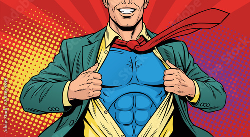 Quadro su tela Dynamic vector illustration depicting a confident businessman revealing his powe