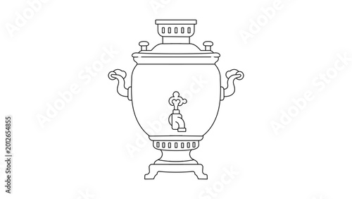 Fotografia Traditional Russian samovar tea urn vector icon illustration with editable stroke and adjustable line weight for elegant cafe menu design, Russian culture concept isolated on white background