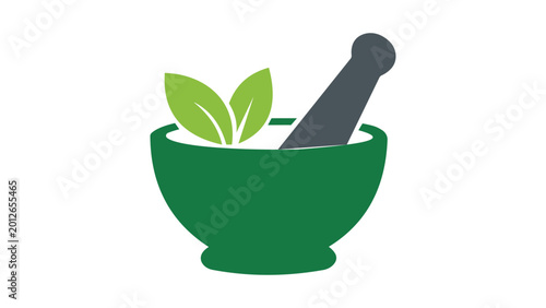 Fotografija Traditional stone mortar and pestle vector icon for kitchenware design