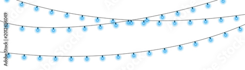 Schilderij op canvas Vector blue Christmas lights and garland PNG