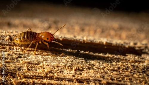 macro close-up of termite worker on sandy soil at golden hour