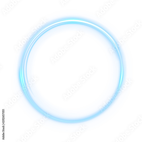 Blue neon ring glow effect with futuristic motion ellipse. Abstract light speed lines and glowing circular frame PNG isolated on transparent background for high-speed energy themes.