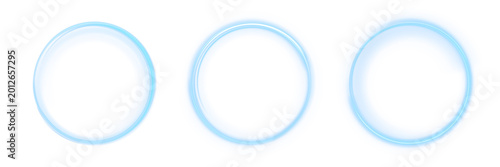 Fotografía Set of four vibrant blue neon rings and glowing circular light trails
