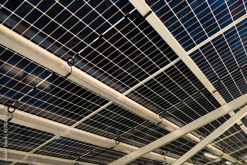 Photos Solar panels close up showing cells for renewable electricity production