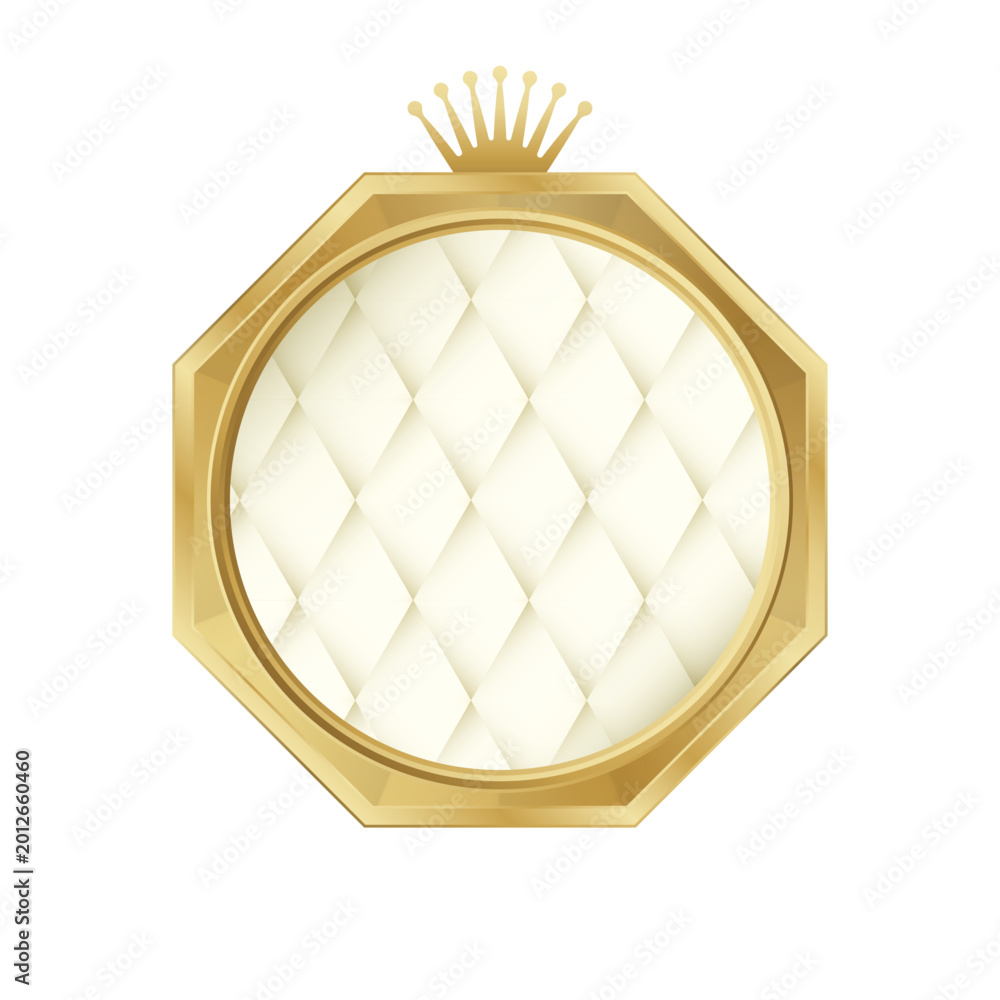 Fototapeta premium Luxury Gold Octagonal Frame with Tufted White Leather and Crown Design