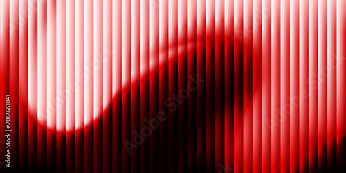 Vibrant red stripes form a dynamic, glowing pattern. Deep shadows ripple across the vertical lines. Soft gradients add depth to the abstract design