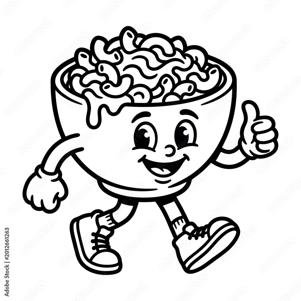 Fototapeta premium Macaroni and cheese bowl character with arms and legs walking and giving a thumbs up vector illustration