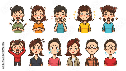Schilderij op canvas Emotional Spectrum: A collection of diverse expressions, capturing a range of human feelings and emotions in vibrant, expressive illustrations