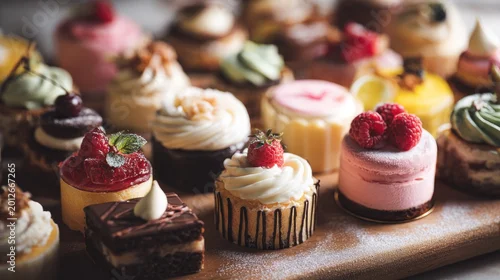 Panel kuchenny z motywem Exquisite collection of gourmet miniature cakes and assorted delicate desserts