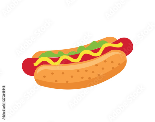 Fotografie Hot dog with mustard and relish in a bun
