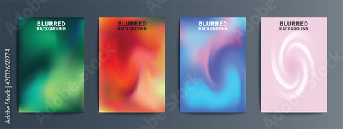 Set of modern abstract blurred gradient backgrounds, Colorful fluid mesh gradient cover template collection.