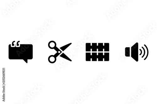 Bild auf Leinwand Set of four black icons representing communication, editing, and media