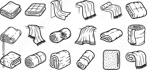 Schilderij op canvas Black and White Line Art Icon Set for Home Goods and Textile Industry featuring